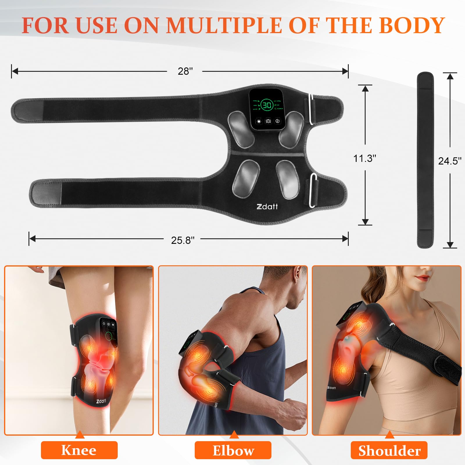 Zdatt knee massager with four vibration motors provides soothing kneading relief.