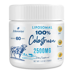 Zdoroviye liposomal bovine colostrum powder jar highlighting enhanced absorption potential.