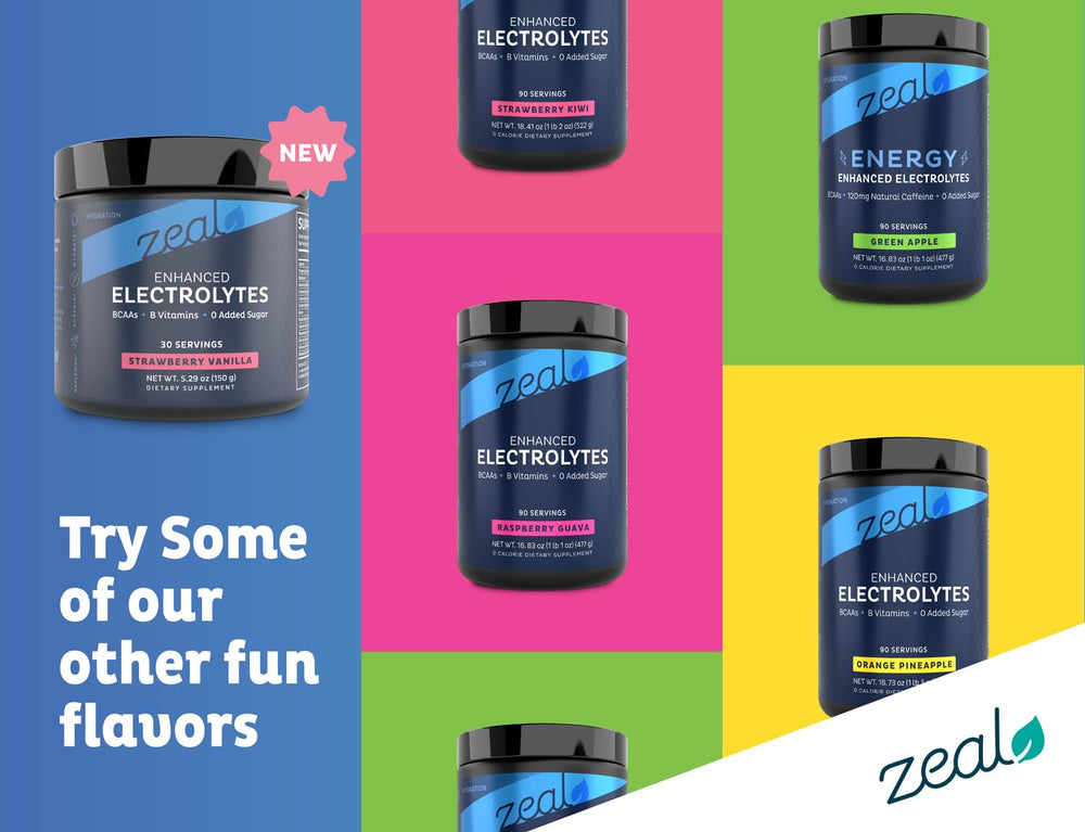 Zeal Electrolyte Powder B-vitamins label for daily energy support