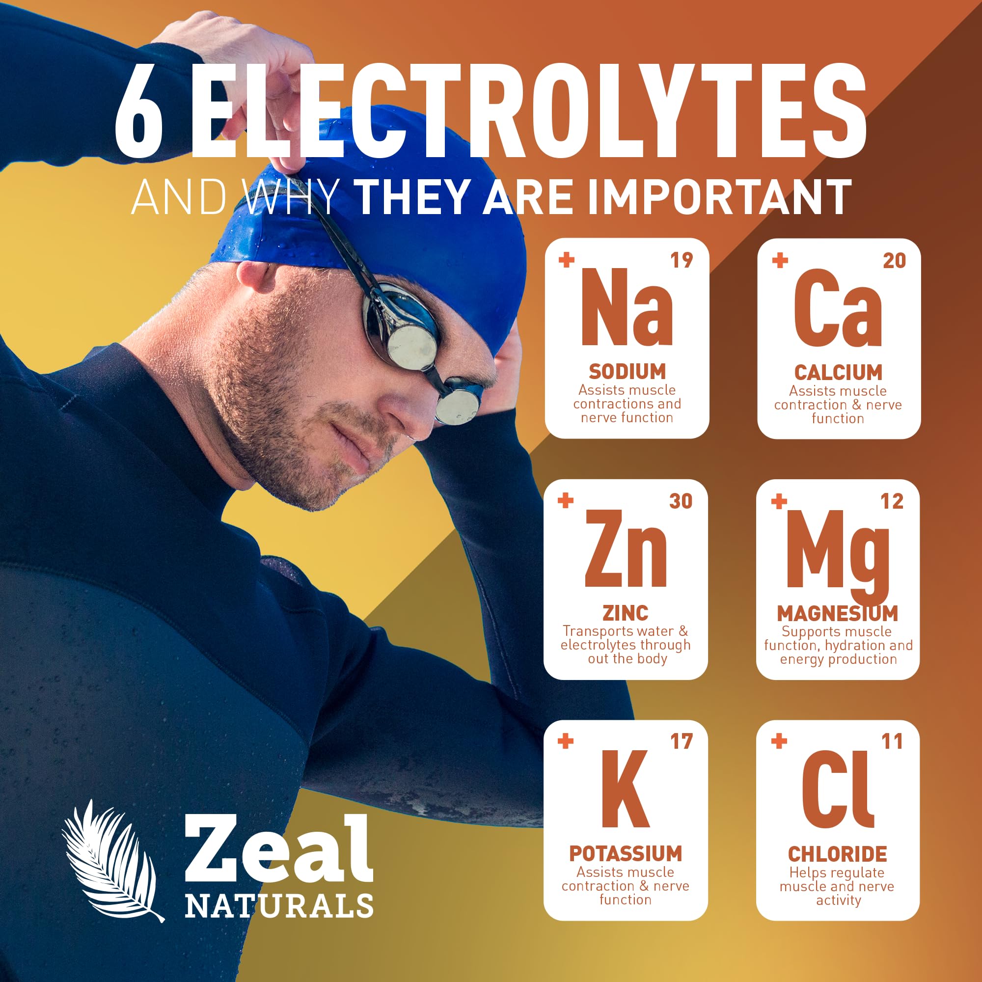 Front label details of Zeal Electrolyte Powder showing zero sugar claim