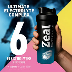 Zeal Electrolyte Powder label highlights zero sugar and purity