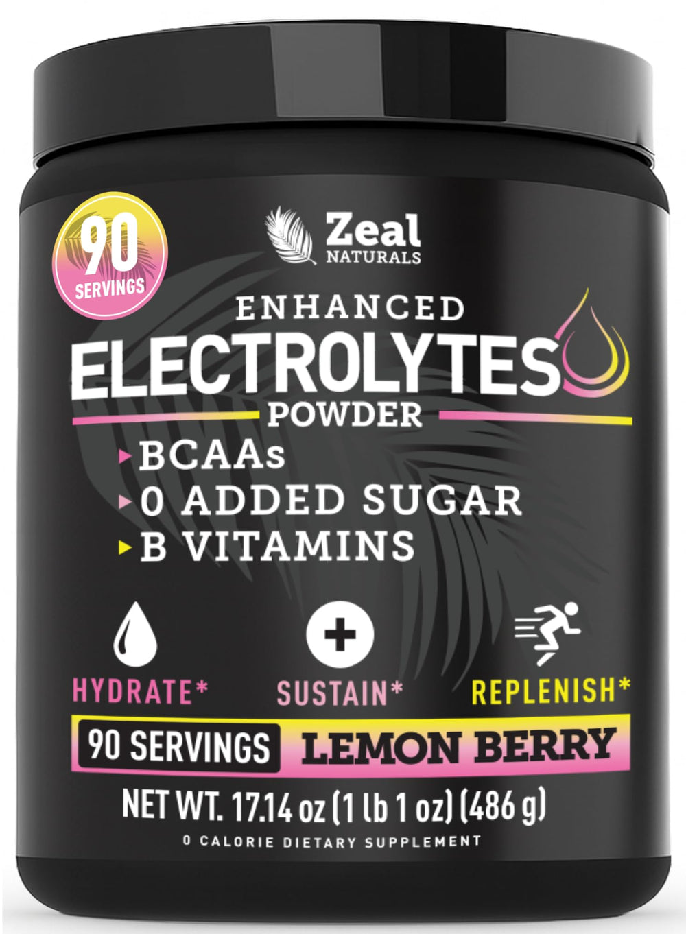 Zeal Electrolyte Powder lemon-berry bottle for refreshing workout hydration