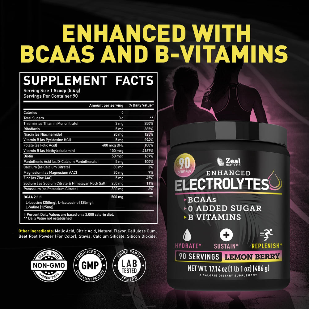 Zeal Electrolyte Powder lemon-berry glass with drink supports post-workout recovery