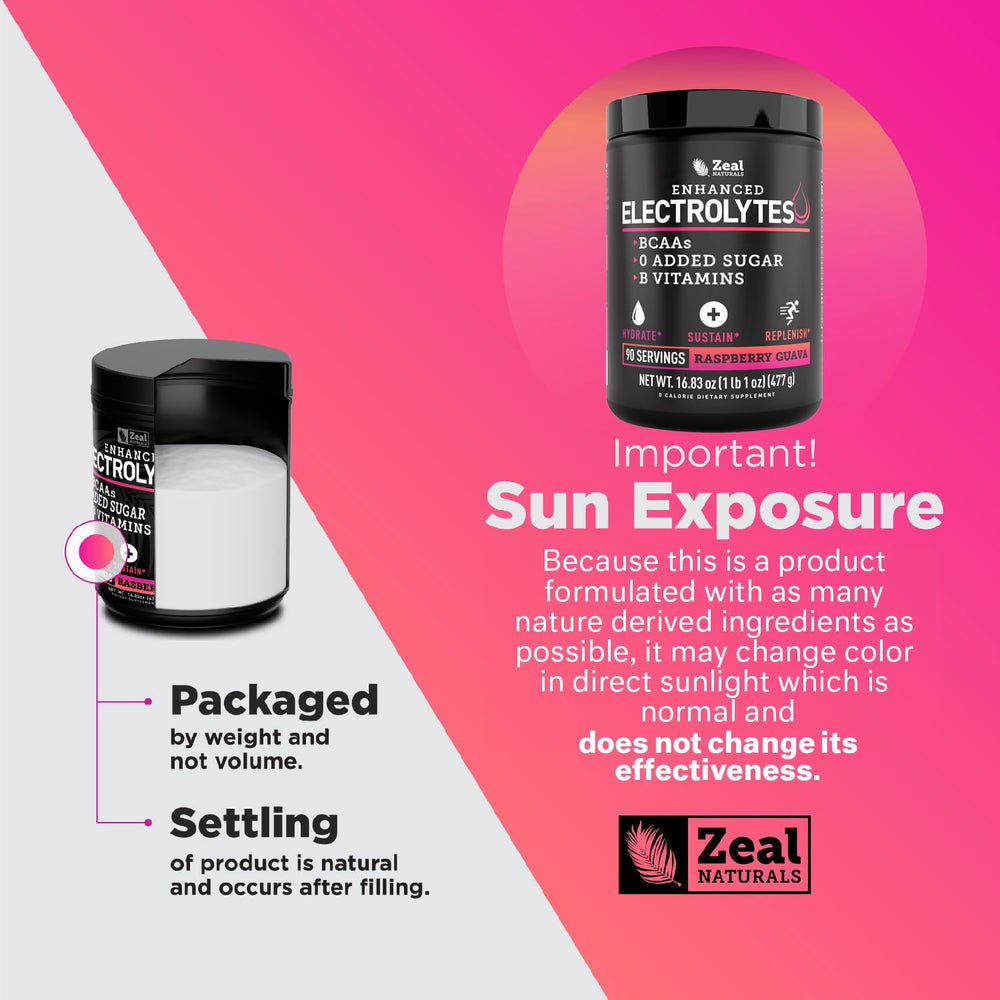 Nutrition panel on Zeal Electrolyte Powder tub showcasing minerals like potassium