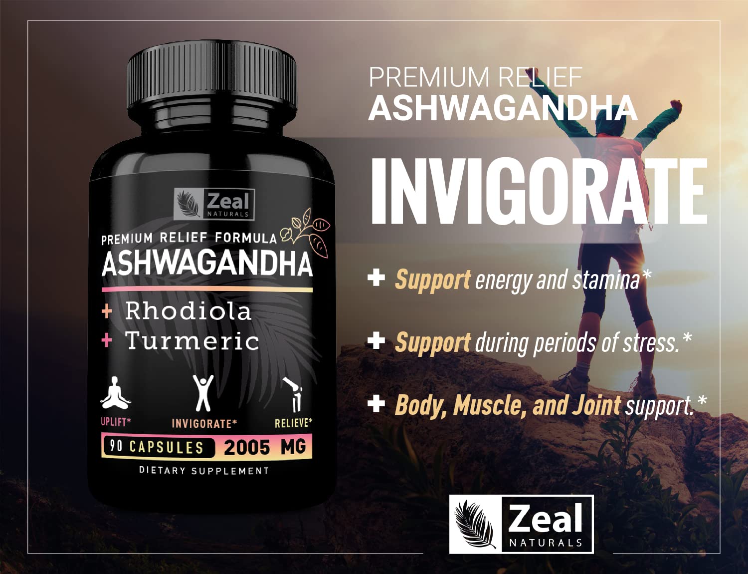 Packaging glow of Zeal Naturals Ashwagandha Complex signaling quality and testing