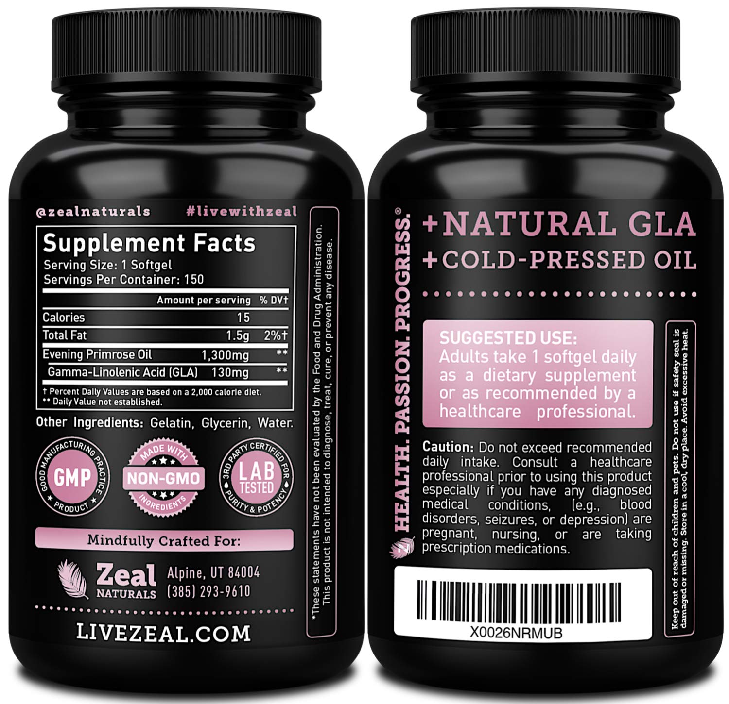 Close-up of Zeal Naturals primrose oil capsules for easy daily supplementation.
