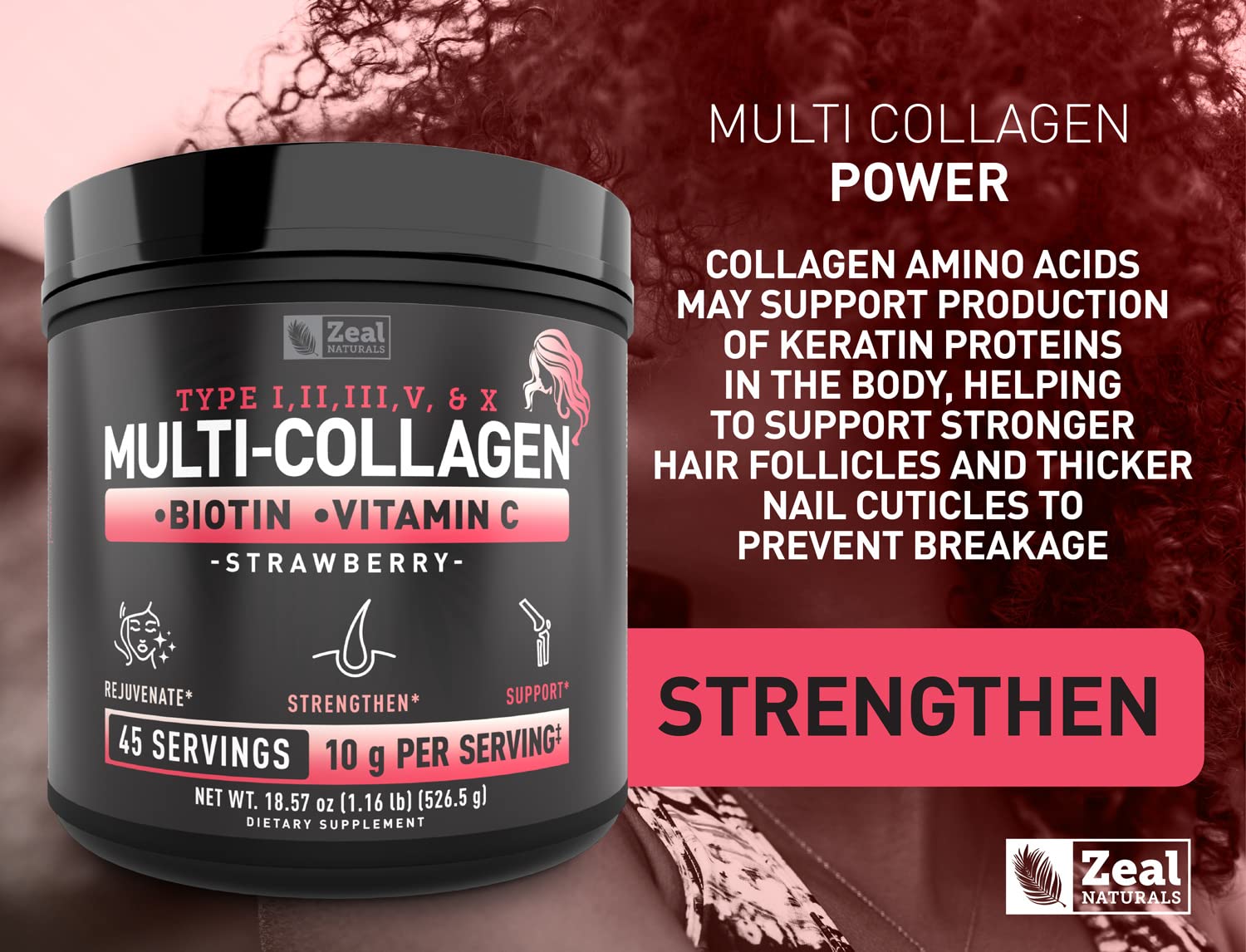 Zeal Naturals hair skin nails support visual highlighting benefits.
