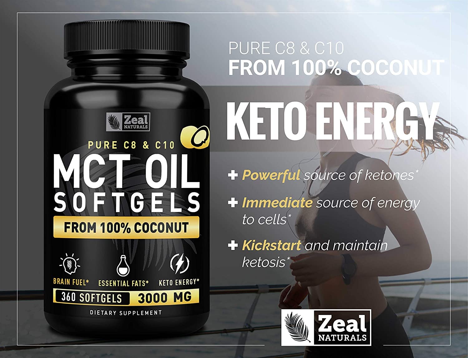 MCT oil from coconut origin featured with Zeal Naturals branding.