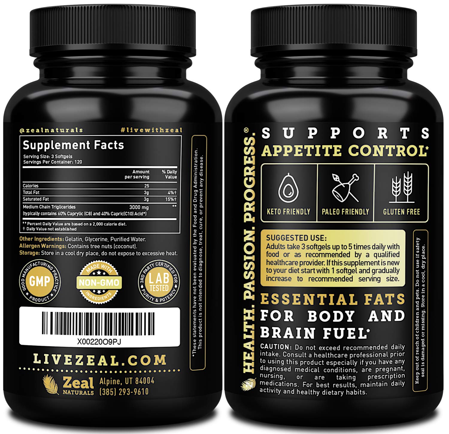 Closeup of Zeal Naturals MCT softgels capsules for easy daily use.