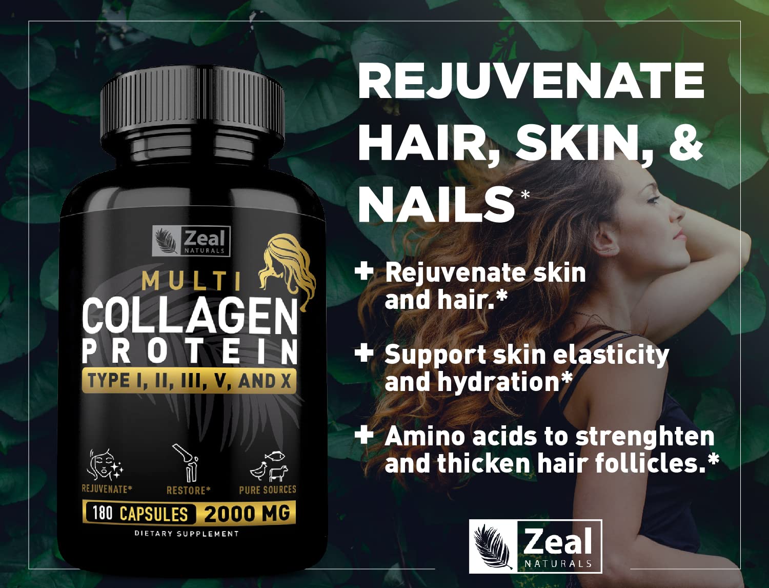 Zeal Naturals label close-up showing premium grass-fed and marine collagen sources