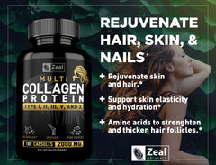 Zeal Naturals label close-up showing premium grass-fed and marine collagen sources