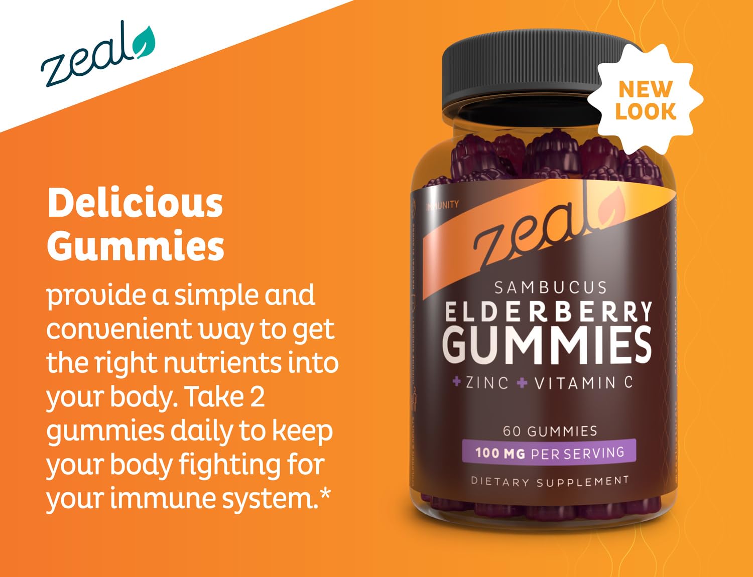Close-up of nutrition panel on Zeal Naturals elderberry gummies bottle