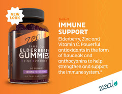 Zeal Naturals Sambucus Elderberry Gummies bottle side with label details