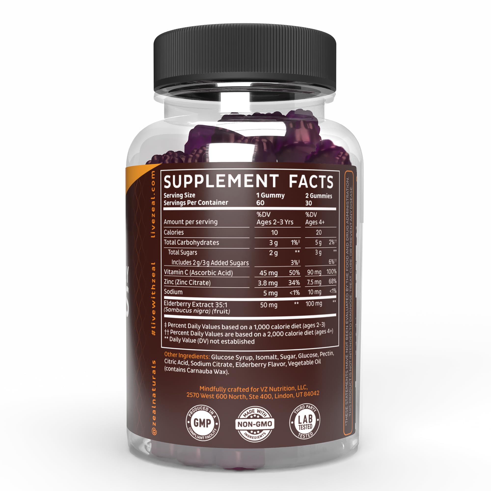 Kid-friendly packaging and easy-to-open bottle of Zeal Naturals gummies