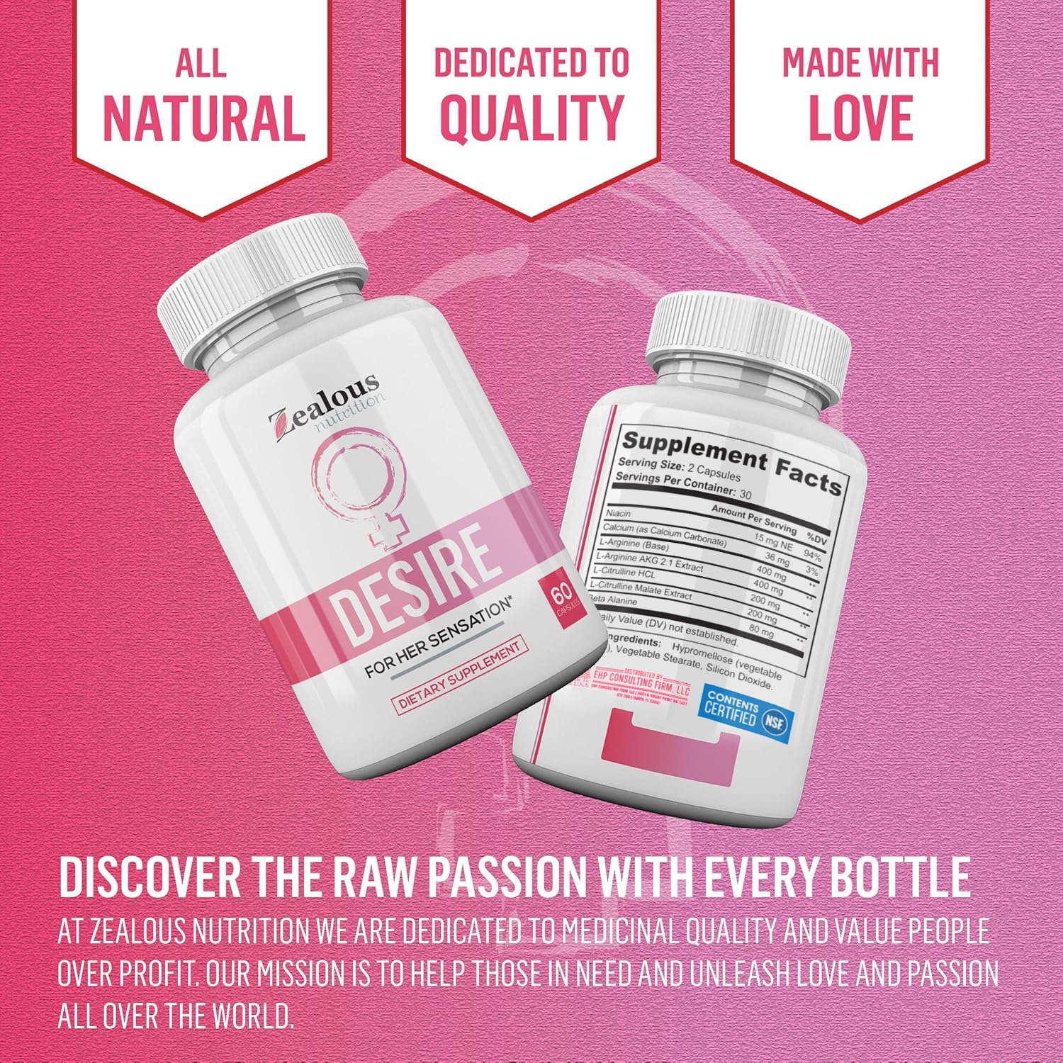 Tablets inside Zealous Desire bottle are small and easy to swallow.