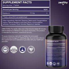 Z Zealthy Life Melatonin 12mg fast-dissolve tablet under the tongue for quick use
