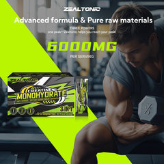 Zealtonic micronized creatine powder shown for quick dissolving formula.