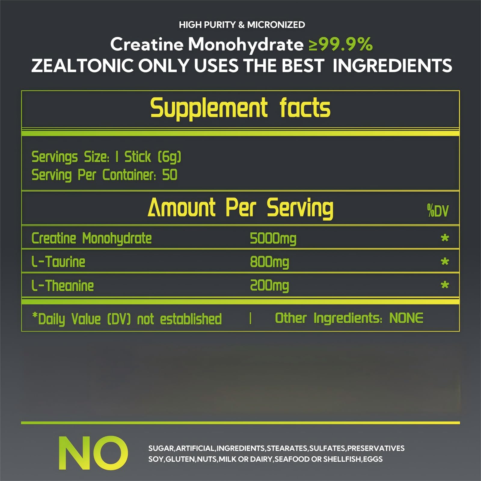 Zealtonic taurine 800mg cofactor included in the packets.