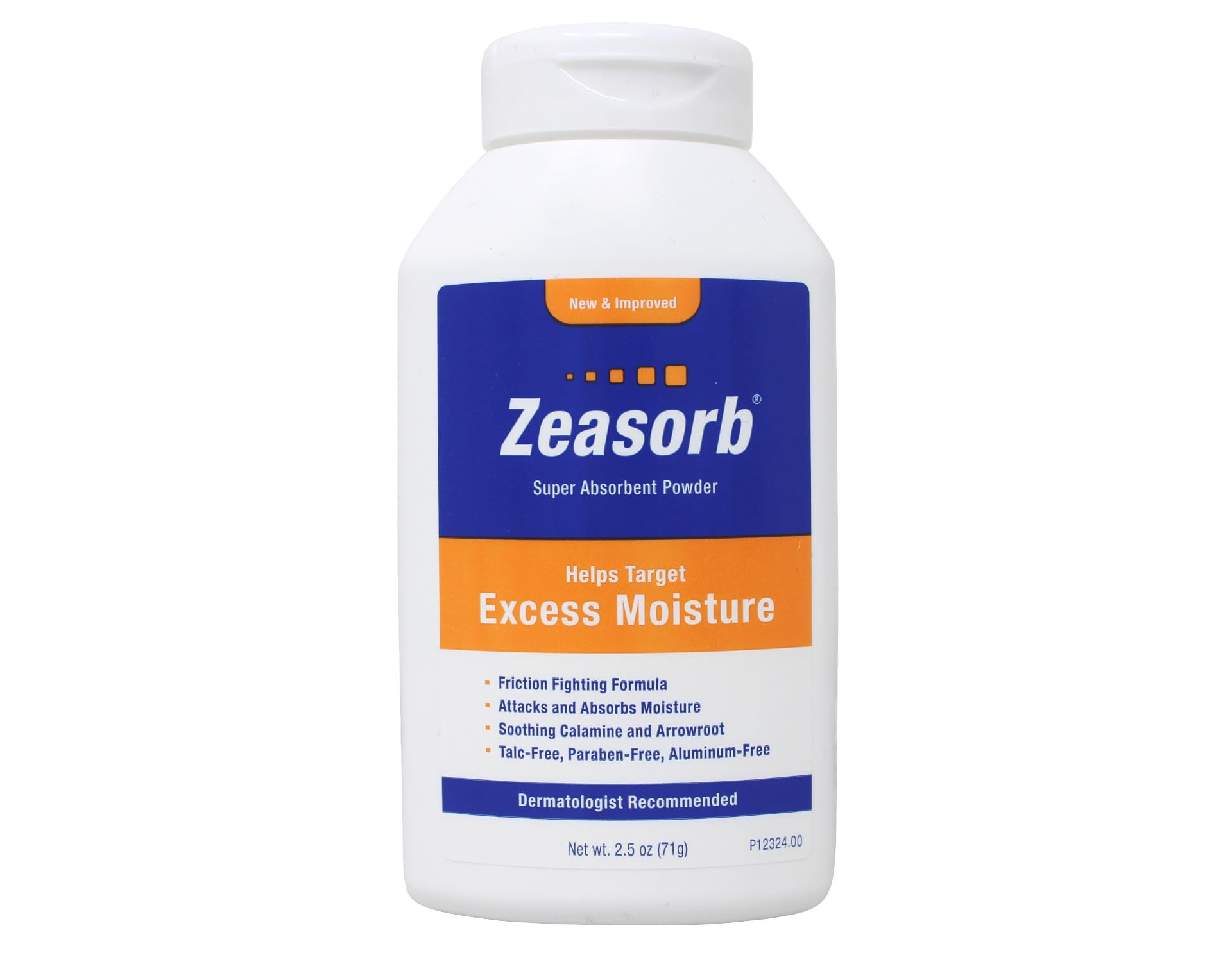 Close-up of Zeasorb powder texture for quick moisture absorption.