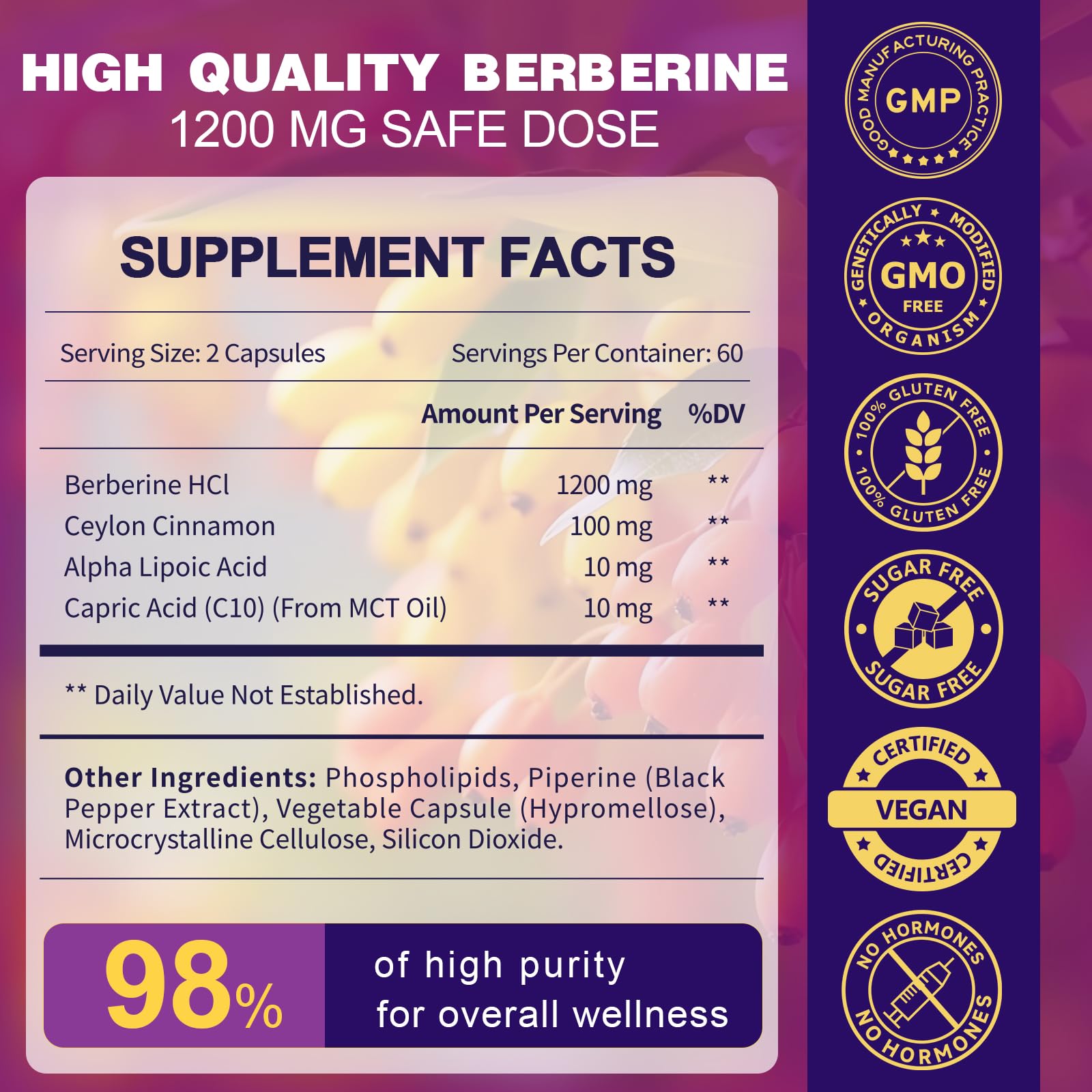 ZEBORA berberine HCl capsules close-up highlighting easy-to-swallow form.