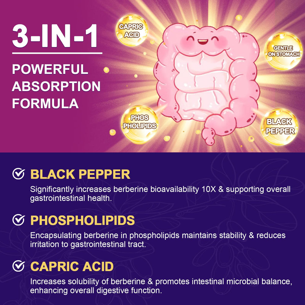 ZEBORA capric acid and piperine improve berberine absorption.