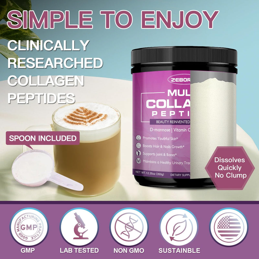 ZEBORA collagen powder close-up texture suggesting premium formula