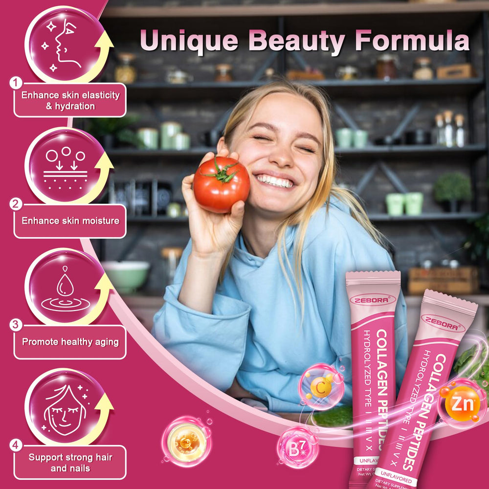 ZEBORA collagen powder poured into a glass for skin benefits