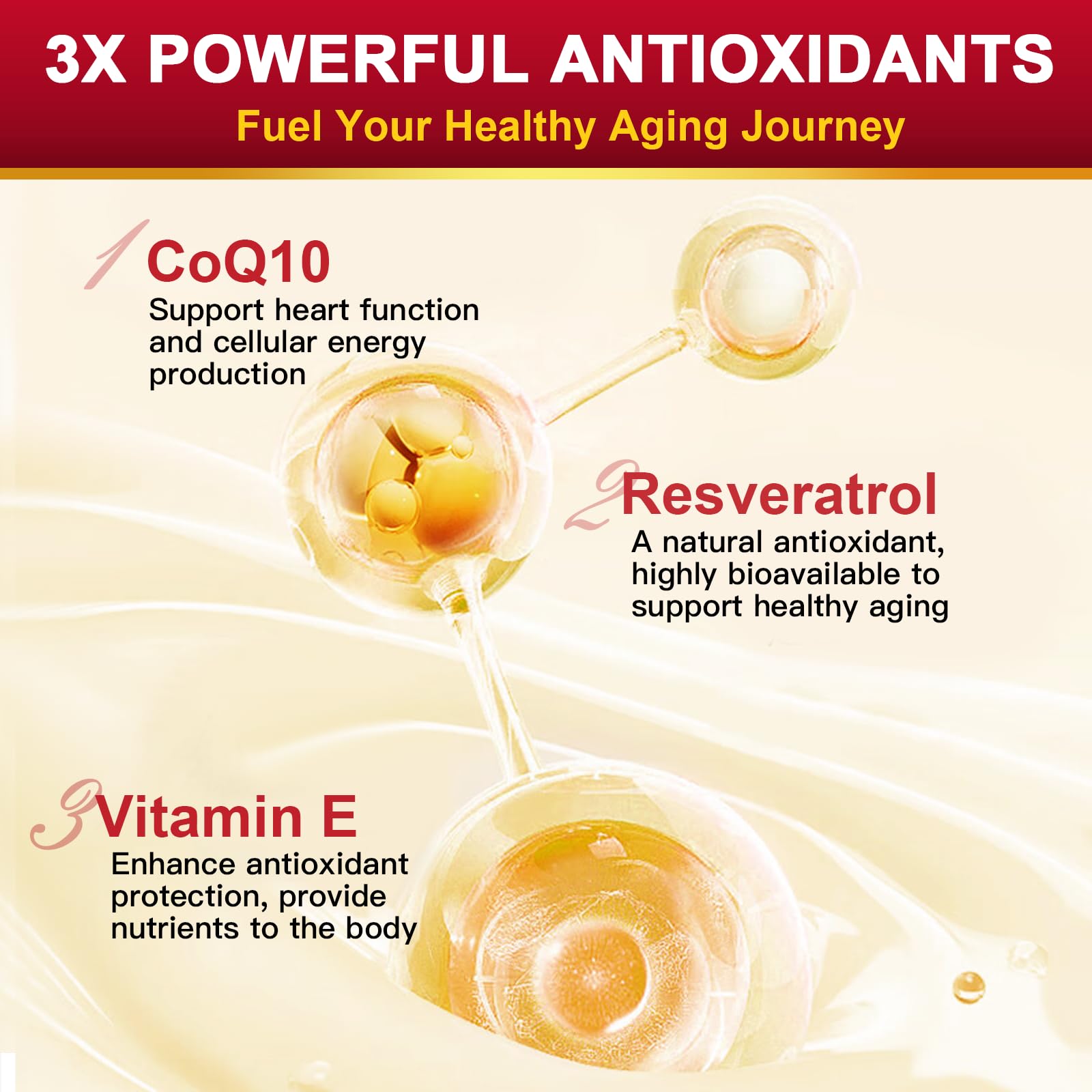 ZEBORA CoQ10 with Resveratrol highlights the triple antioxidant blend.
