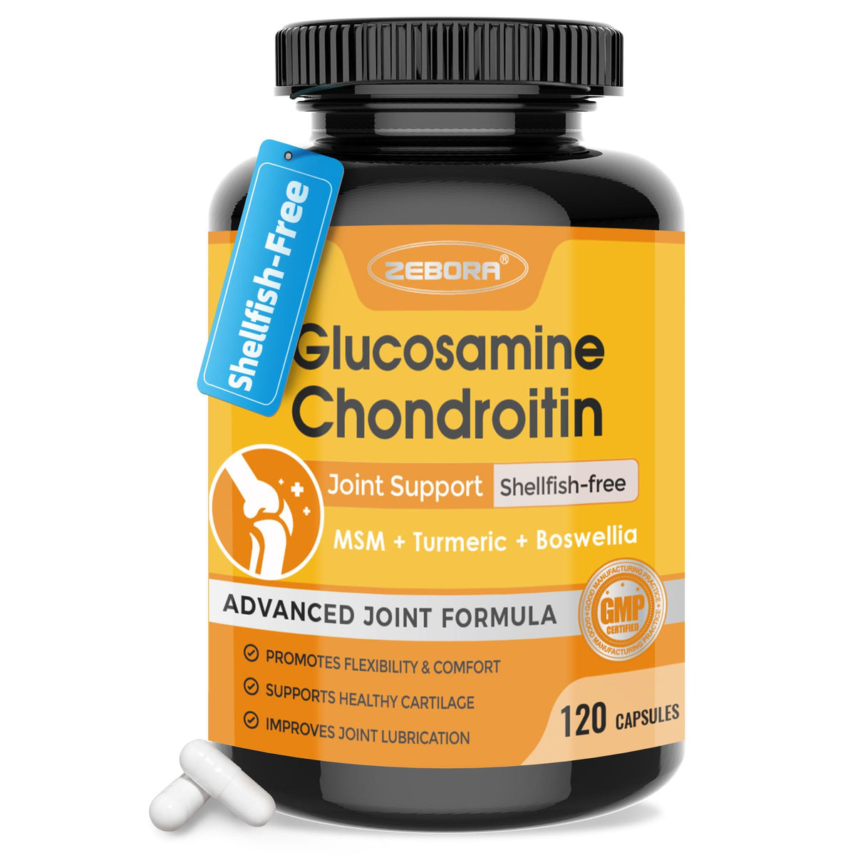 ZEBORA Glucosamine Chondroitin 9-in-1 bottle highlights joint support for active lifestyles