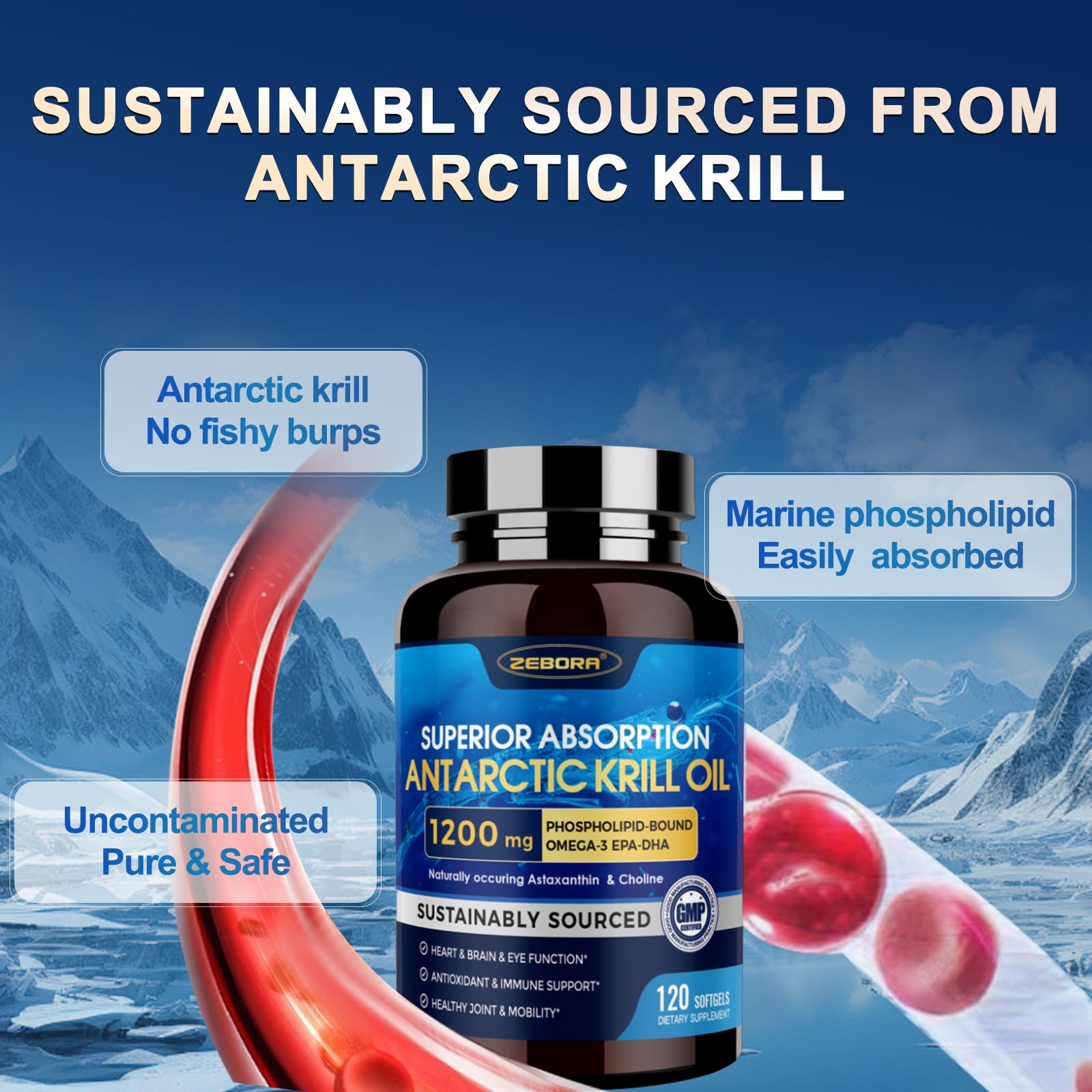 No fishy aftertaste with ZEBORA Krill Oil softgels.