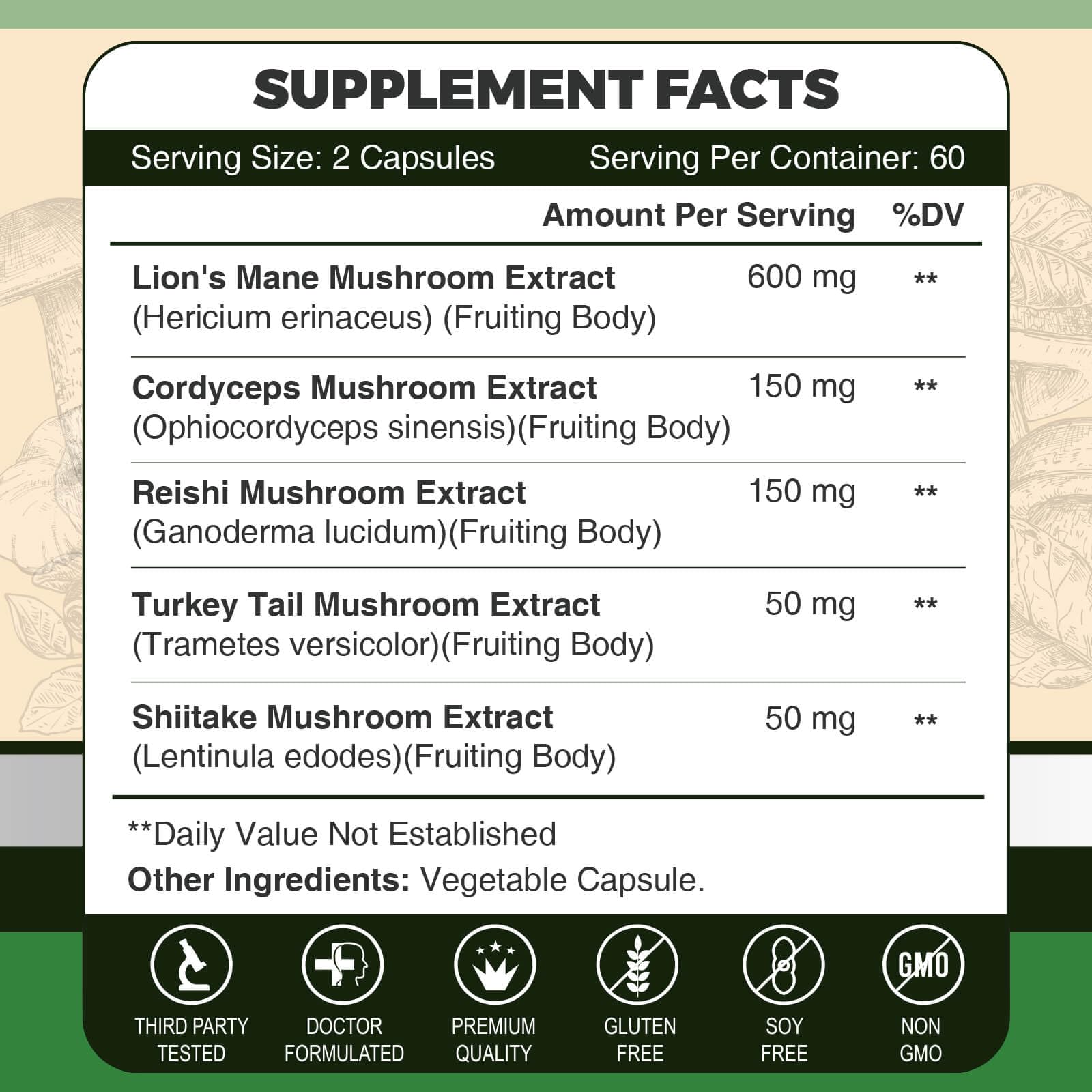 ZEBORA Lions Mane capsules closeup highlighting smooth vegan capsules and potency.