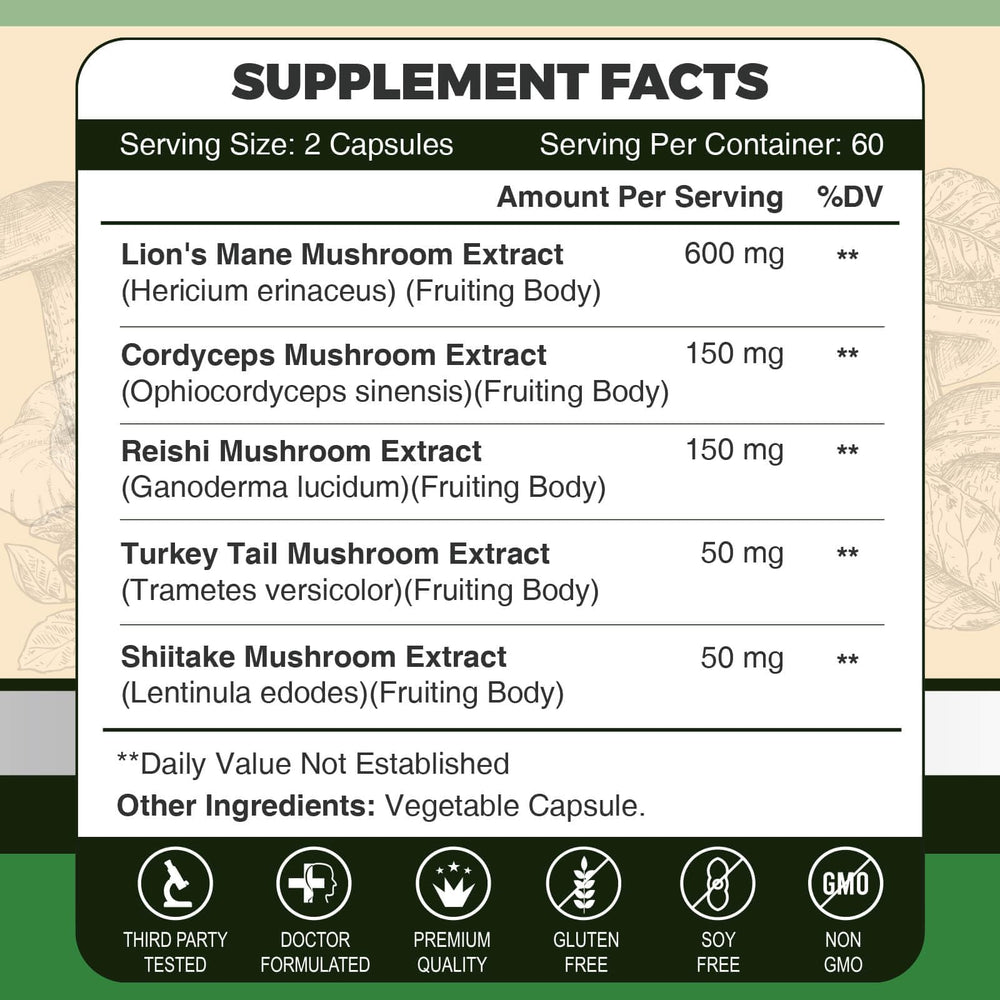 ZEBORA Lions Mane capsules closeup highlighting smooth vegan capsules and potency.