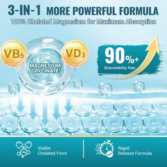 ZEBORA Magnesium Glycinate 500mg pack-shot emphasizes B6 and D3 for absorption