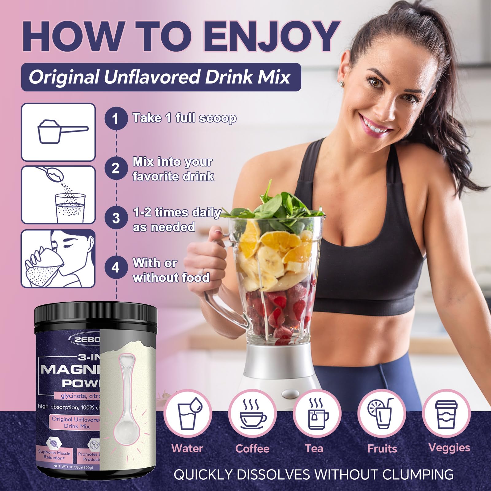ZEBORA Magnesium Powder vegan and non-GMO label visible