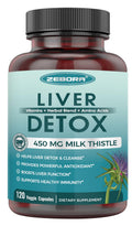 ZEBORA Milk Thistle Supplement - 450 mg Extract (80% Silymarin) for Liver Detox & Support | 120 Veggie Capsules