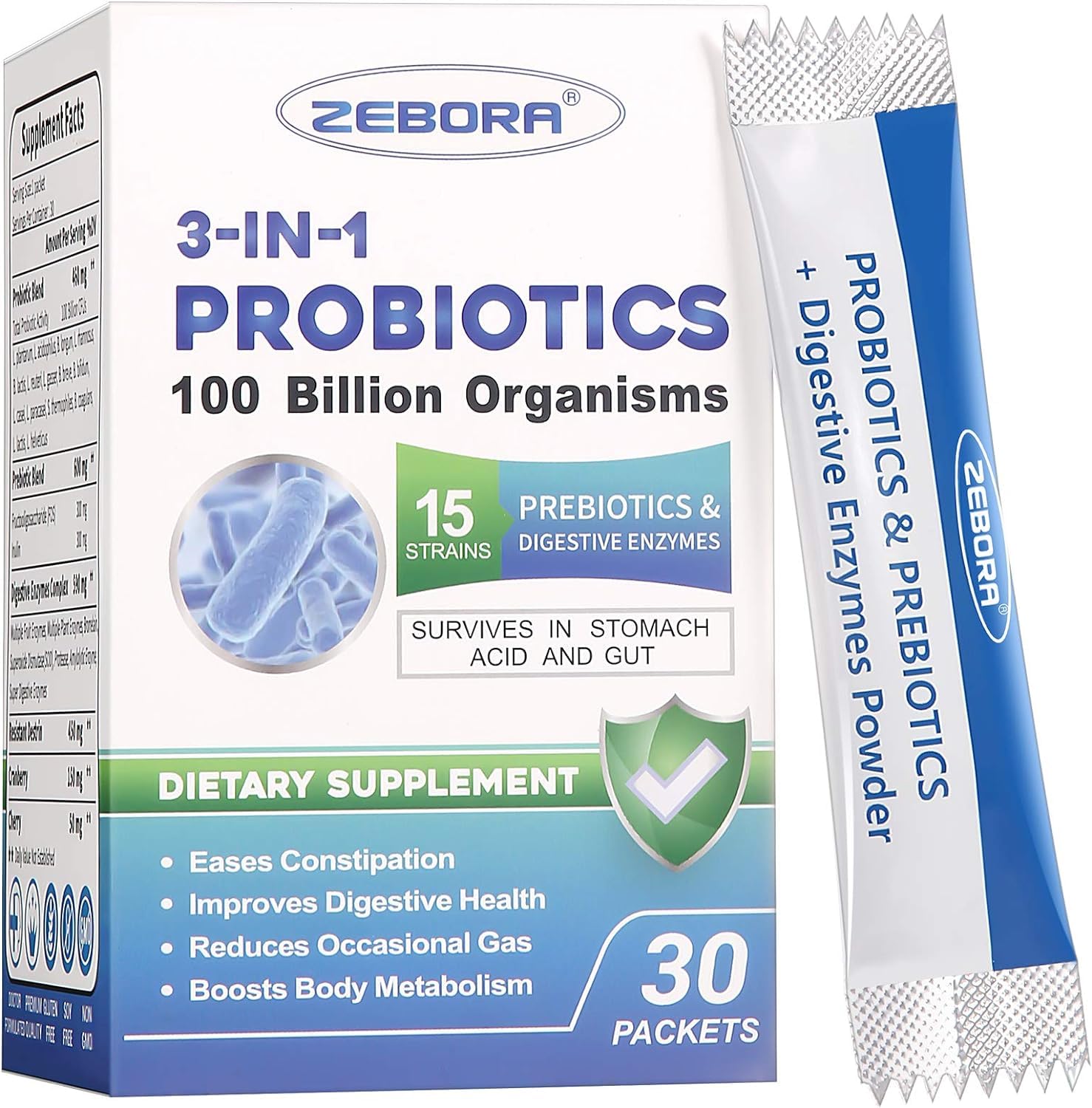 ZEBORA Probiotics 100billion bottle – supports daily digestive balance and immune wellness.