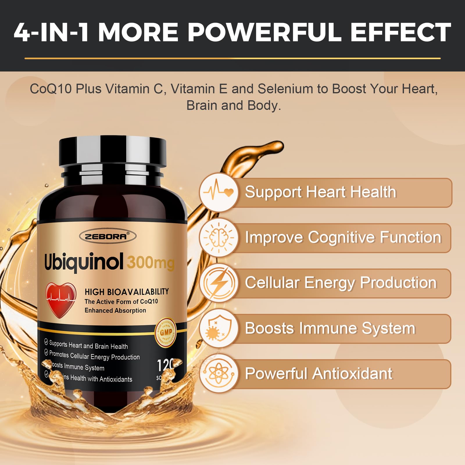 Product label close-up shows enhanced absorption technology for CoQ10.