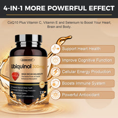 Product label close-up shows enhanced absorption technology for CoQ10.