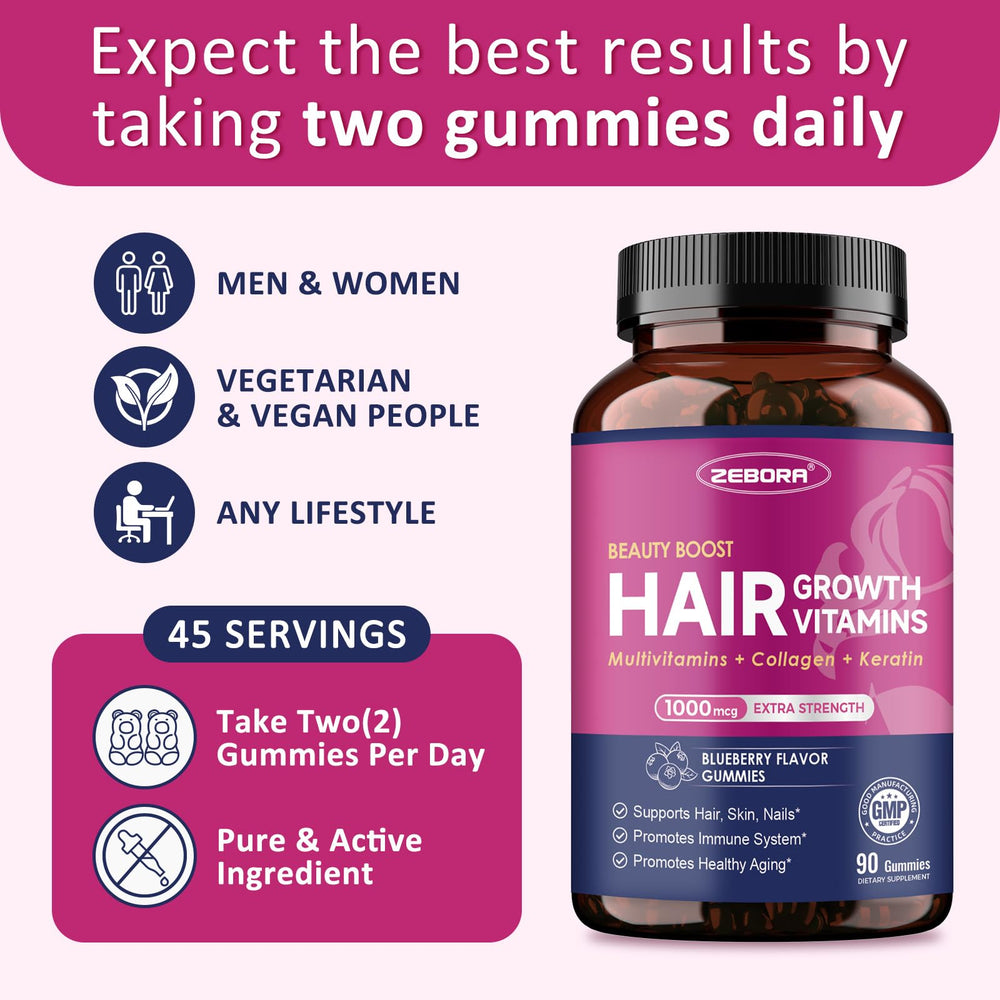 ZEBORA woman with shiny hair demonstrates confidence after vitamins