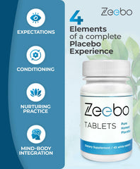 Zeebo Placebo blue-white capsules close-up suggest energy and focus.