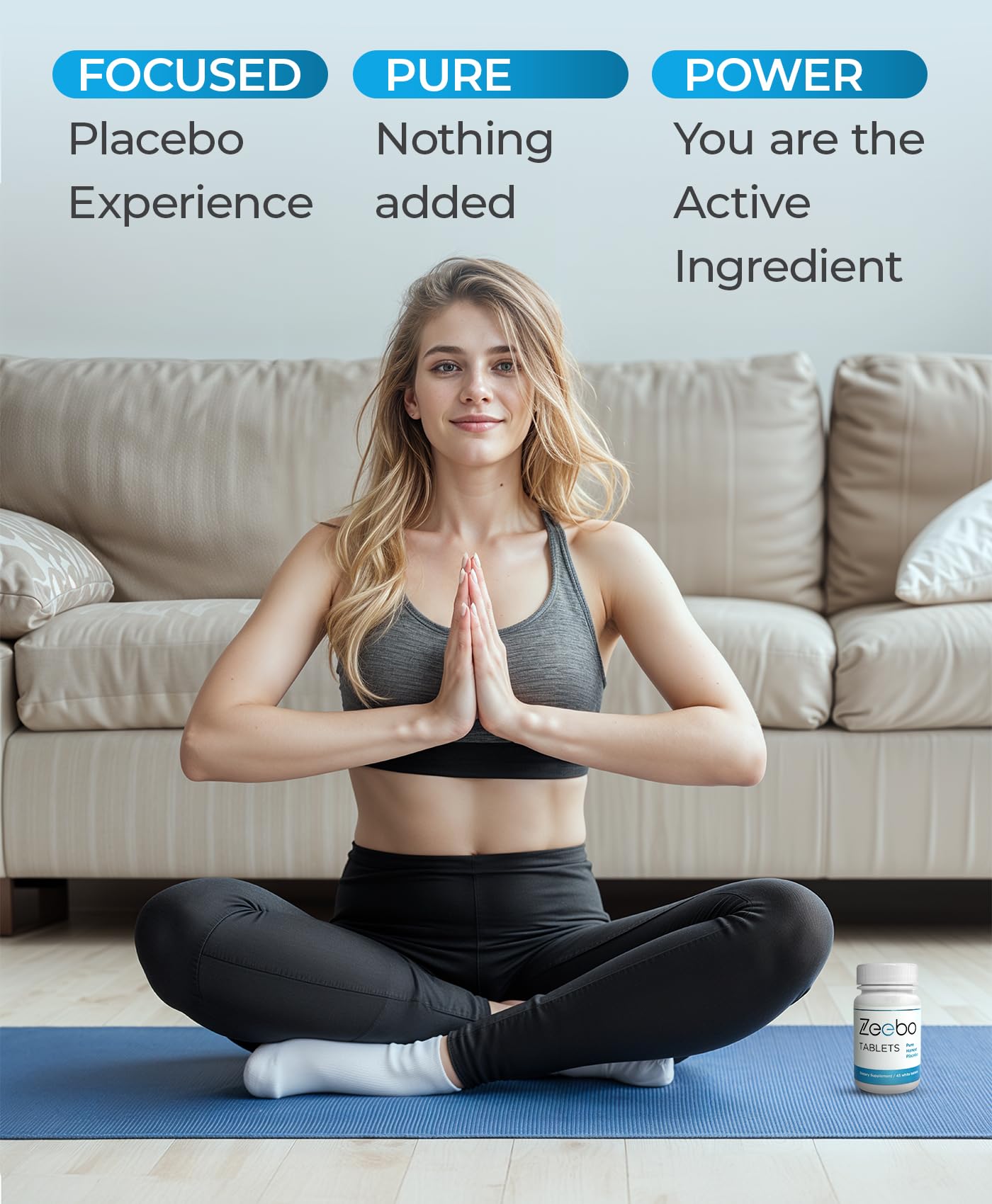 Zeebo Placebo pills tamper-evident neckband for safety.