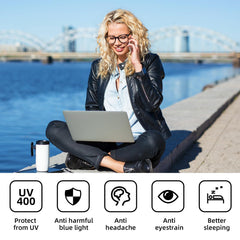 ZEHEXA protección UV400 y filtro azul: reduce fatiga visual al usar pantallas.