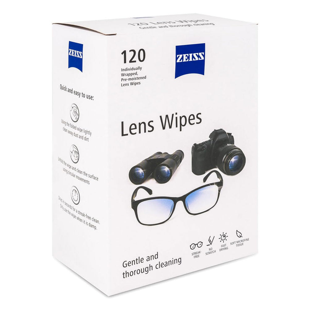 ZEISS Lens Wipes, individually wrapped, ideal for field cleaning of glasses and camera lenses.