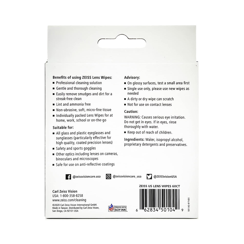 ZEISS Lens Wipes 120-pack for travel and quick cleaning.