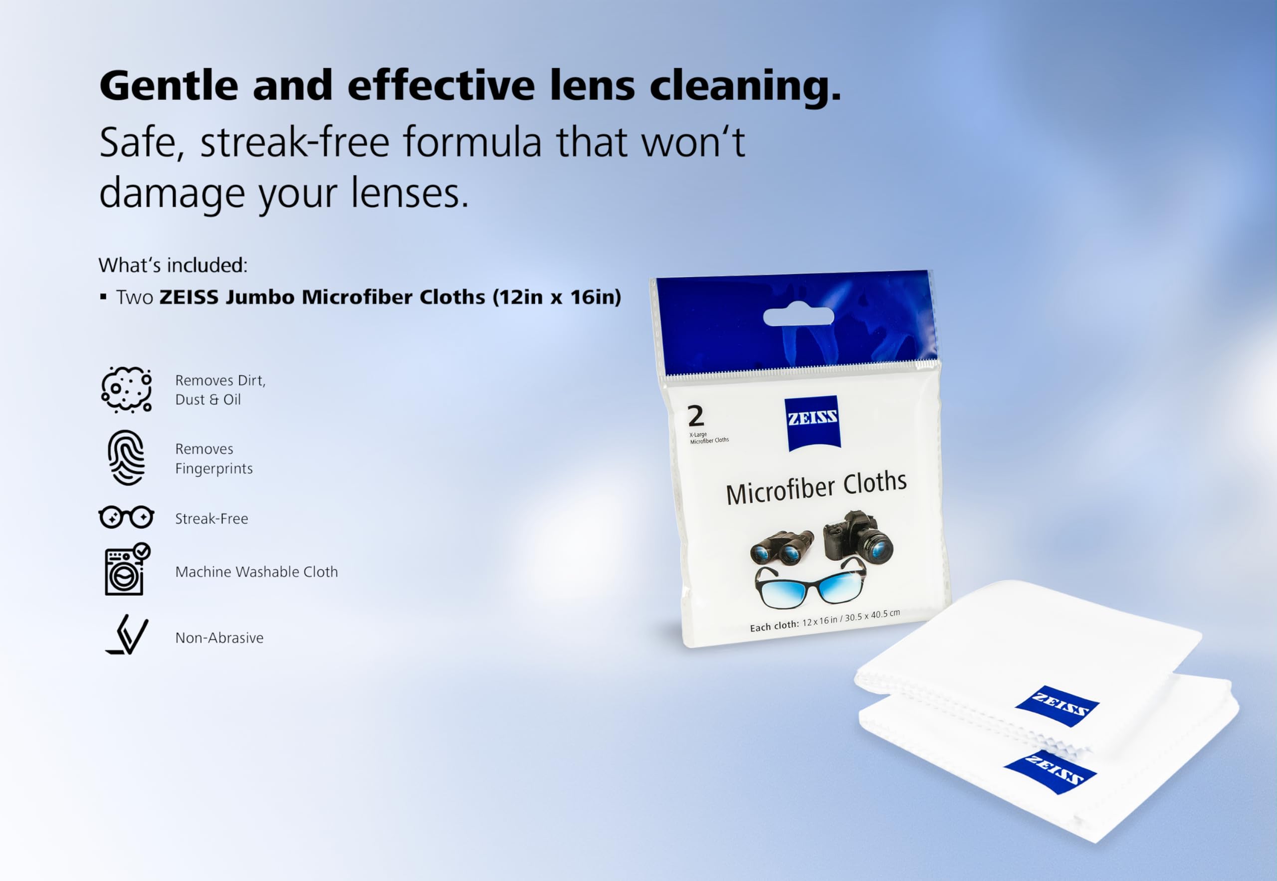 Paño ZEISS portátil, ideal para bolso o coche.