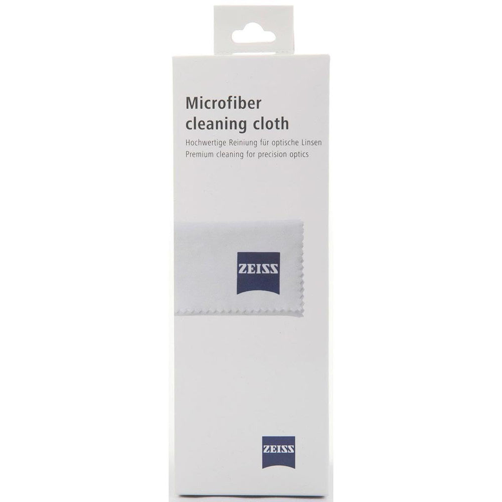 Zeiss Optics Cleaning Cloth on screen and lens, safe for coatings and quick wipe-down.