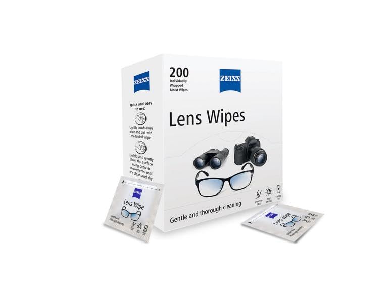 ZEISS portable wipes for on-the-go lens care.