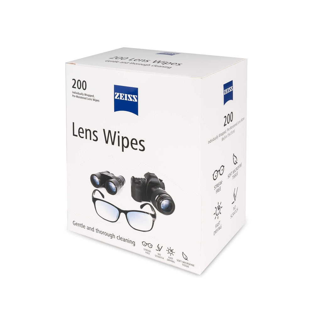 Individually wrapped ZEISS wipes offering portable cleaning for glasses