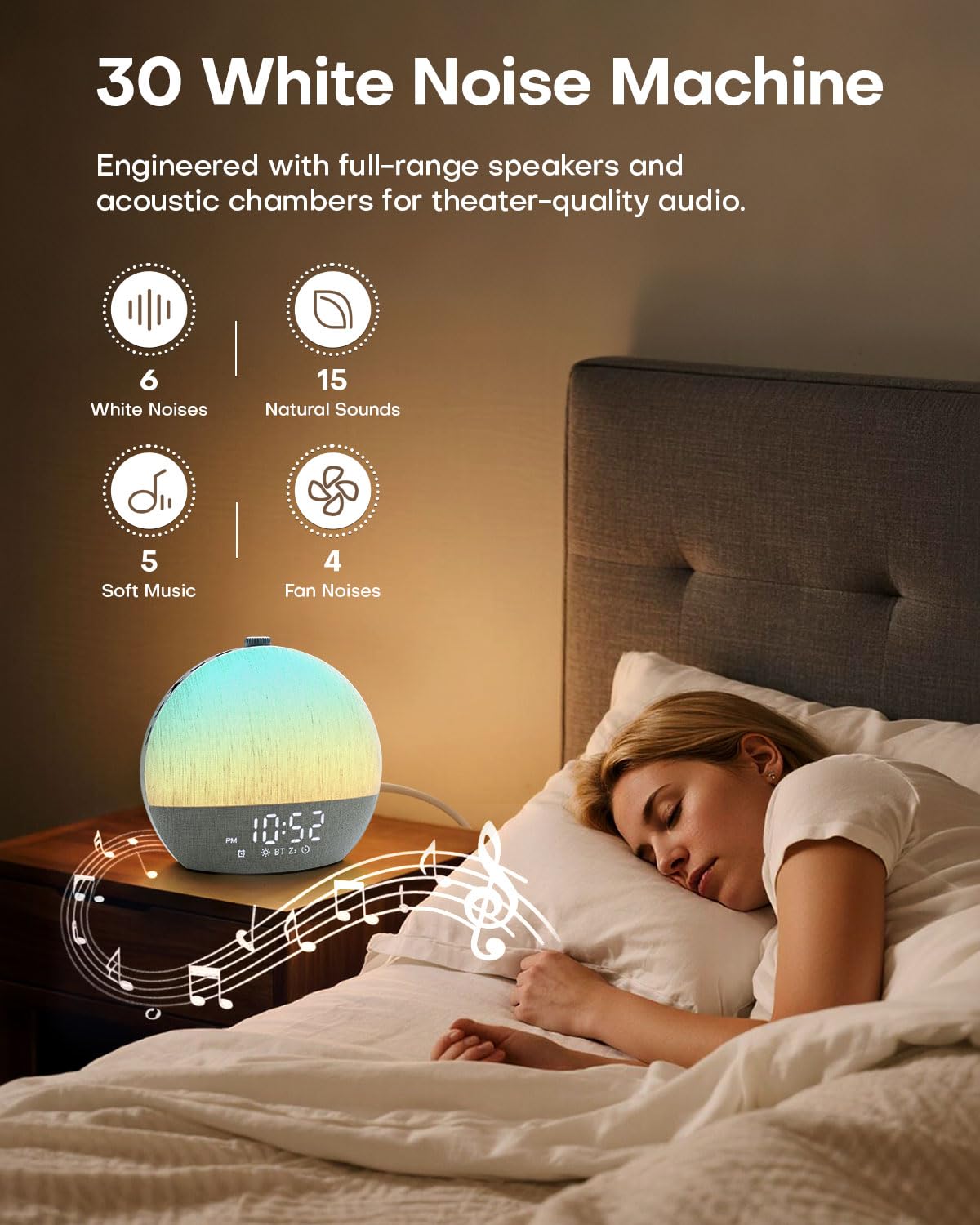 Zelaclock Sunrise Alarm Clock bedside desk setup showing compact design and Bluetooth.