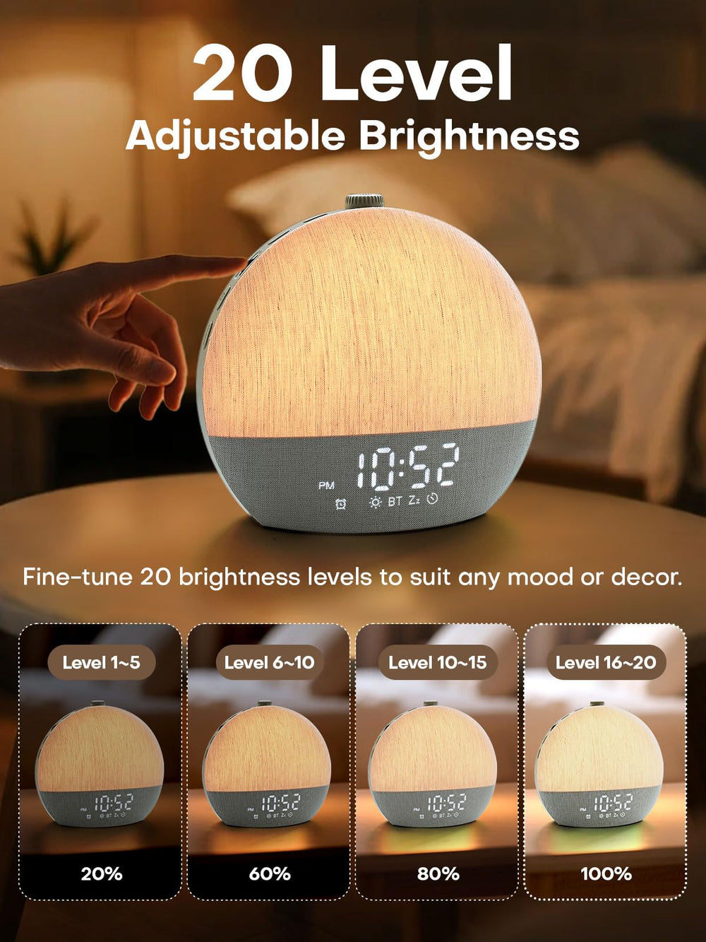 Zelaclock Sunrise Alarm Clock compact Nordic design fits small rooms.